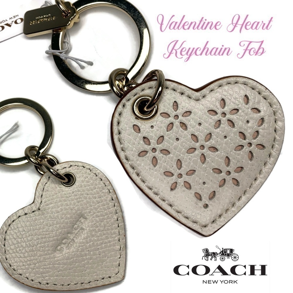 Coach Eyelet Laser Cut Heart Chalk Keychain Fob